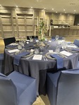 Navy Table with Clear Candelabra