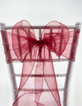 Red Crystal Organza Sash on Chiavari chair