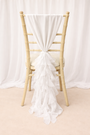 White Chiffon Chair Drape with Ruffle