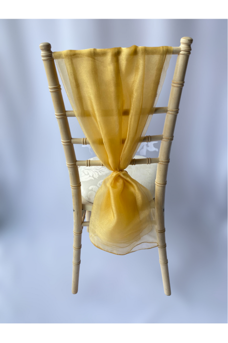 Gold Crystal Organza Chair Drape Gold Crystal Organza Chair Drape