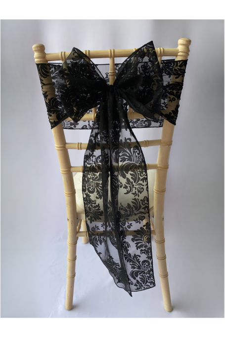 Black Velvet Flock Organza Sash Black Velvet Flock Organza Sash